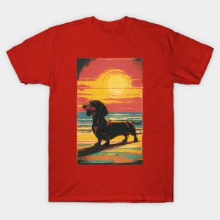 Dachshund Retro Vintage Sunset T-Shirt